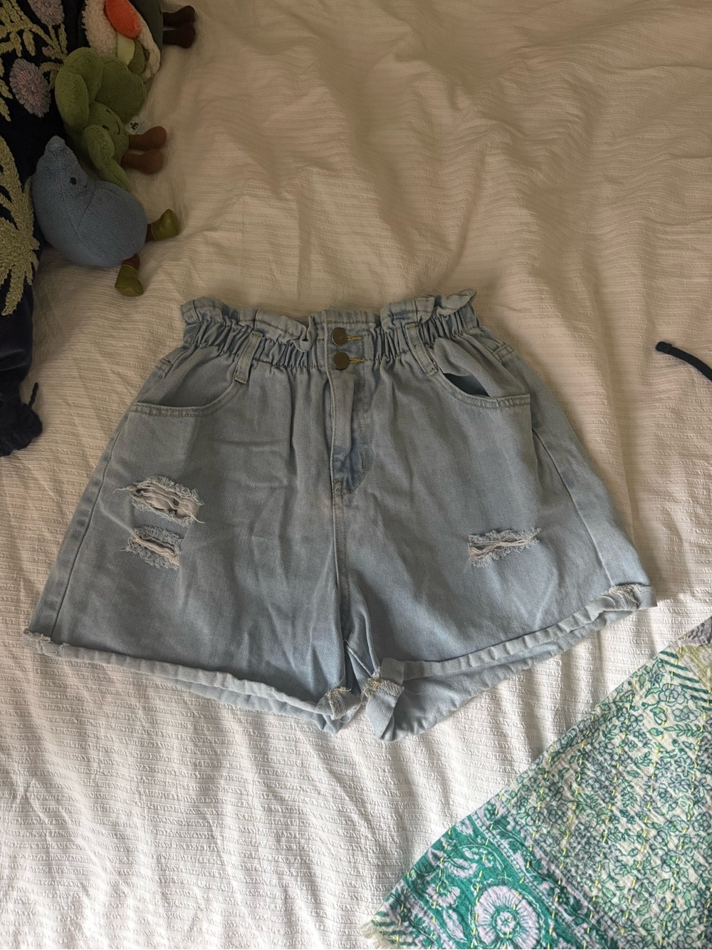 Princess Polly Light Wash Paperbag Waist Denim Shorts